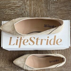 Life Stride Women's Pointed Toe Ballet Flats in Beige/Tan